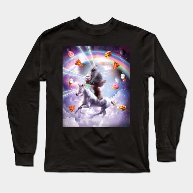 Laser Eyes Space Cat On Sloth Unicorn - Rainbow Long Sleeve T-Shirt by Random Galaxy